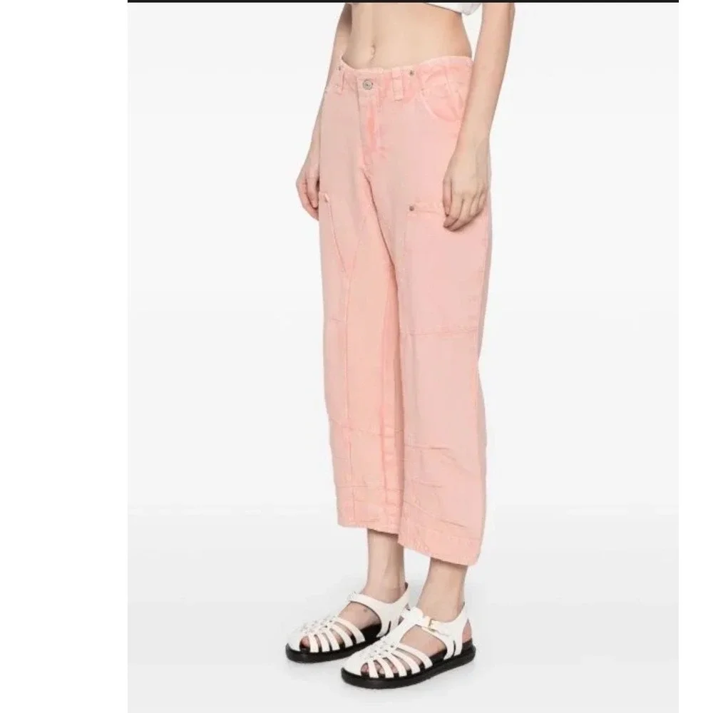 Free People Supersonic Slim Trousers Pink Utility Pants Women SZ 10 Y2K Workwear
